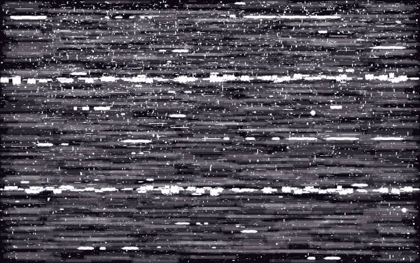 istock Glitch VHS effect. White horizontal distortions. Retro video with white and black noise. Analog video shapes concept. Old tape template. Vector illustration 1301088515