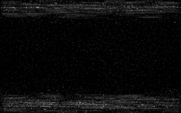 Vector illustration of Glitch VHS frame. Retro rewind effect. Old video play with horizontal lines. Video cassette visualization. Glitched analog playback. Vector illustration