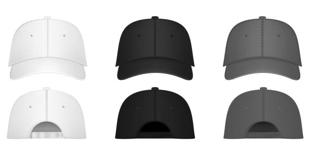 einheitliche mütze oder hut. mockup und leere vorlage von baseball-uniform-cap mit vorder-, rückseite und rechte seitenansicht. isolierte vektor-illustrationen gesetzt. entwurfsvorlage. vektor-illustration. - baseball player baseball baseball uniform baseball cap stock-grafiken, -clipart, -cartoons und -symbole