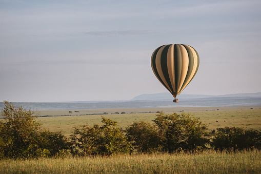 Hot air balloon in Maasai Mara national reserve, Kenya