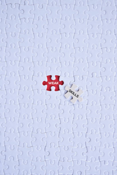 istock 'Weak and skills' word on white puzzles top view concept. 1301090440
