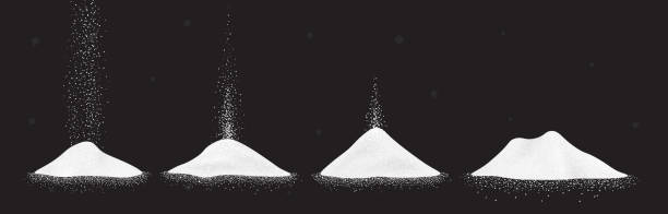 ilustrações de stock, clip art, desenhos animados e ícones de sugar, salt or flour heap. vector illustration set of white falling powder on black background. - salt