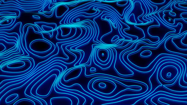 Topographic contour map background. Terrain with blue glowing lines. 3d rendered relief. Topographic contour map background. Terrain with blue glowing lines. 3d rendered relief topographic map photos stock pictures, royalty-free photos & images