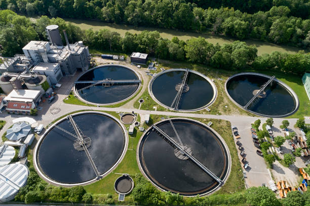 istock Wastewater Treatment Plant, Aerial View 1301093597
