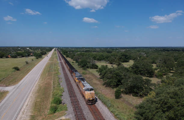 istock Aerial view of a Train on the track 1301094503