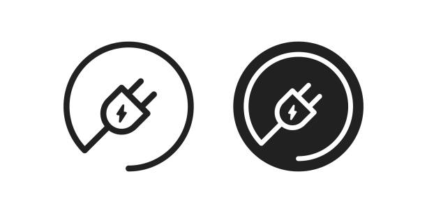 Electric plug round icon. Power cable symbol. Electro cord logo in vector flat Electric plug round icon. Power cable symbol. Electro cord logo in vector flat style. adaptor stock illustrations