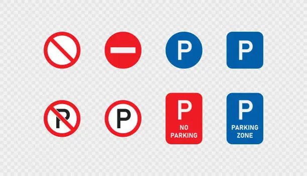 Vector illustration of Car park sign. Parking zone icon. P symbol. No parking simbol in vector flat