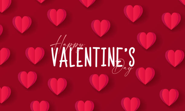 ilustrações de stock, clip art, desenhos animados e ícones de happy valentine's day banner. holiday background design with big heart made of red and pink origami hearts. horizontal poster, flyer, greeting card, header for website - valentine