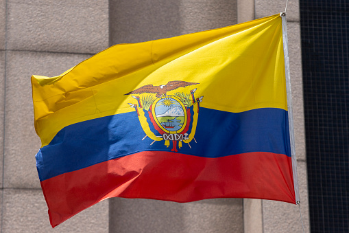 National flag of Ecuador on a flagpole