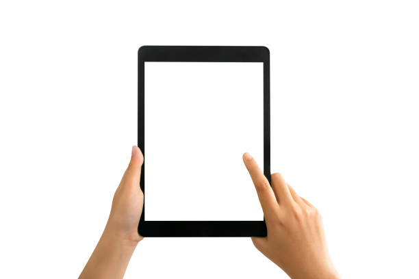 istock hand holding digital tablet isolated on white background with clipping path 1301102882