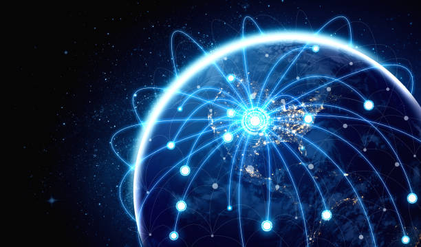 istock Global network connection covering the earth with lines of innovative perception 1301105999