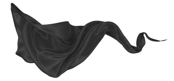 istock Beautiful flowing fabric of black wavy silk or satin. 3d rendering image. 1301110368
