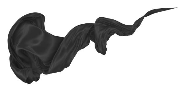 istock Beautiful flowing fabric of black wavy silk or satin. 3d rendering image. 1301110380