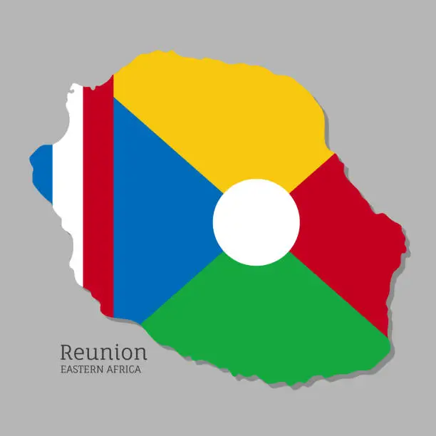 Vector illustration of Map of Reunion with national flag