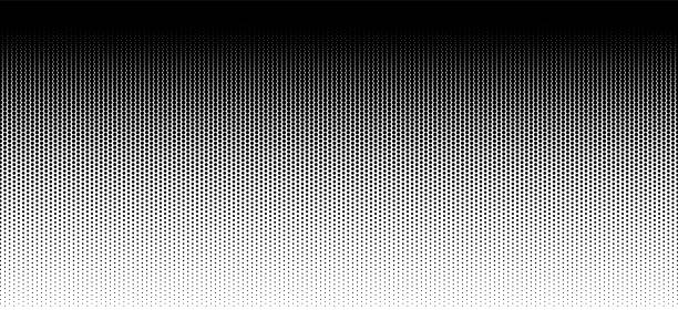 gradientenpunktmuster. schwarze halbtontextur auf weißem hintergrund. vertikale punkte in retro-kunst. grafischer abstrakter geometrischer hintergrund für den druck. monochrome rechteck von pop-design-tapete. vektor - raster punkte stock-grafiken, -clipart, -cartoons und -symbole