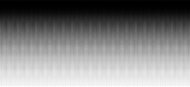 Gradient dot pattern. Black halftone texture on white background. Vertical dots in retro art. Graphic abstract geometric background for print. Monochrome rectangle of pop art. Design wallpaper. Vector