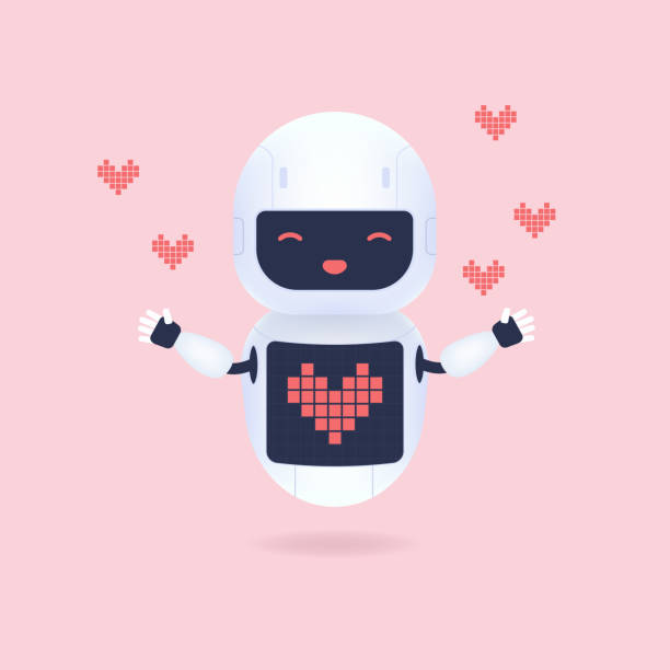 White friendly robot with heart shape symbol on the screen. White friendly robot with heart shape symbol on the screen. robot clipart stock illustrations