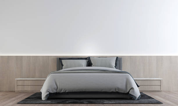 istock The beautiful bedroom interior design and lamp and side table, empty wall background 1301116814