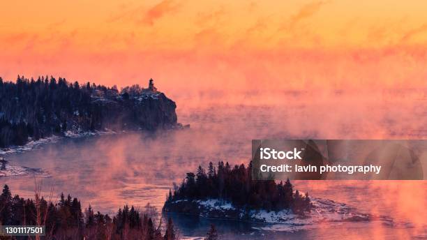 Mystical Sunrise At Split Rock Lighthouse Stock Photo - Download Image Now - Minnesota, Lake Superior, Winter