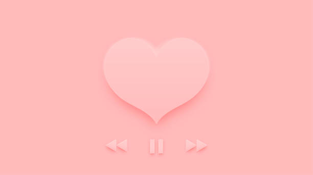 Concept of love. Heart shape and Music play button icon, player, arrow, next, sound, design isolated on peach pink background. Neumorphism and Minimal style. Valentine's day. Vector illustration. Concept of love. Heart shape and Music play button icon, player, arrow, next, sound, design isolated on peach pink background. Neumorphism and Minimal style. Valentine's day. Vector illustration. replay stock illustrations