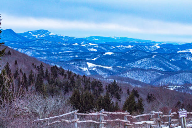 Blue Ridge mountains in winter stock photo