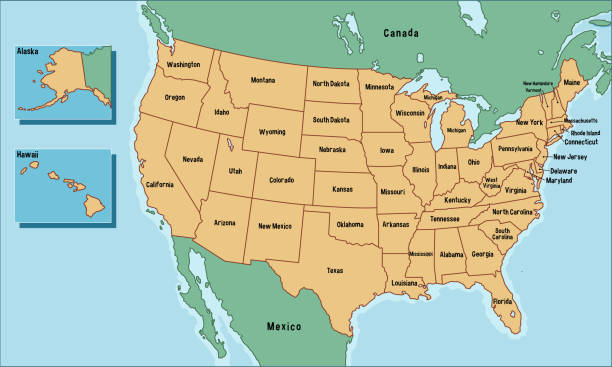 Mapa Político De Estados Unidos Con Los Nombres De Vectores Libres de  Derechos - iStock