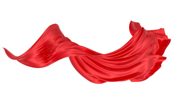 istock Beautiful flowing fabric of red wavy silk or satin. 3d rendering image. 1301119805