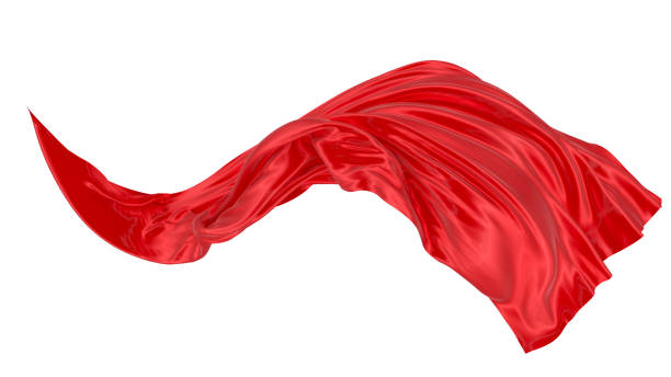 istock Beautiful flowing fabric of red wavy silk or satin. 3d rendering image. 1301120500