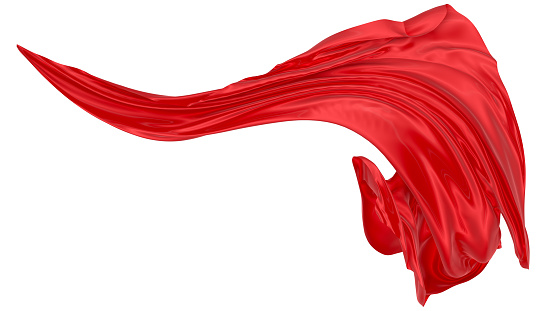 Four Different Poses of a red superhero cape flowing on white background for Halloween and superpower concept.
