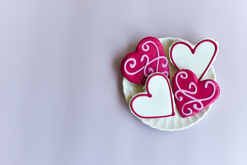 Glazed heart shaped cookies for Valentine's day