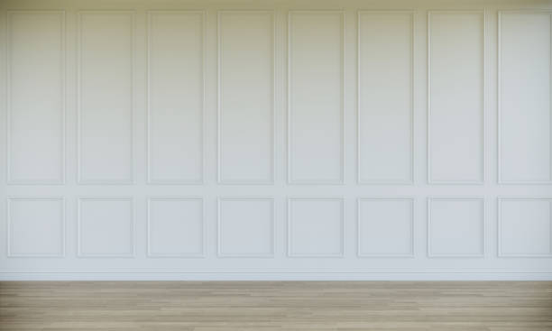 istock empty white room with wooden floor. classic wall style interior design 1301122285