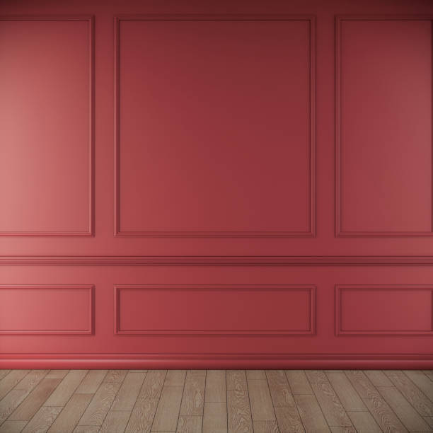istock empty red room with wooden floor. classic wall style interior design, 3d rendering 1301122305