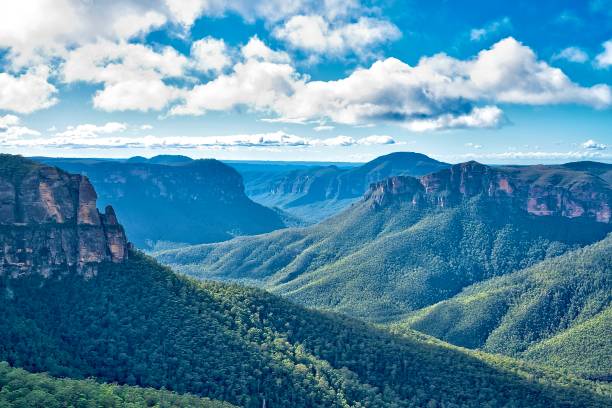 Blue Mountains Landscape shot of the Blue Mountains located in Katoomba blue mountains australia photos stock pictures, royalty-free photos & images
