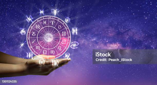 Zodiac Wheel Astrology Concept Stock Photo - Download Image Now - Astrology, Astrology Sign, Moon