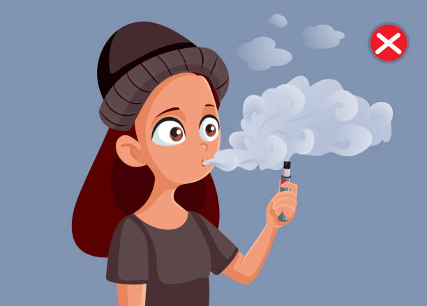 십대 소녀 와 vaping 중독 벡터 일러스트 - smoking issues illustrations stock illustrations