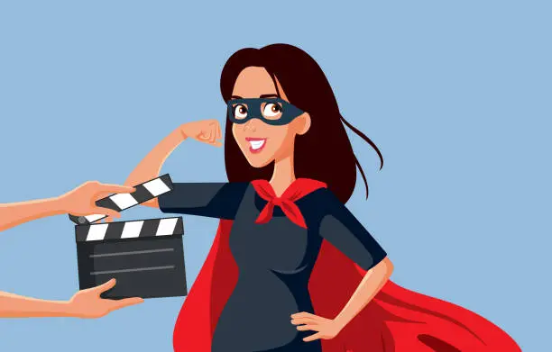 Vector illustration of Actress Filming a Female Superhero Blockbuster Movie