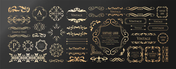 ilustrações de stock, clip art, desenhos animados e ícones de luxury vintage-style frame design set, ruled line frame, wedding, vintage antique - recinto cercado