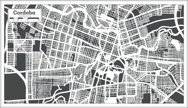 Cordoba Argentina City Map in Black and White Color in Retro Style. Outline Map. Cordoba Argentina City Map in Black and White Color in Retro Style. Outline Map. Vector Illustration. cordoba argentina stock illustrations