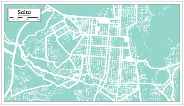 Vector illustration of Salta Argentina City Map in Retro Style. Outline Map.