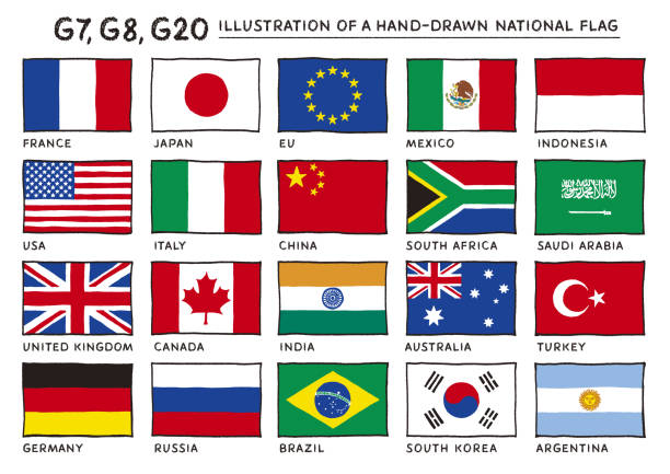 illustrazioni stock, clip art, cartoni animati e icone di tendenza di bandiere dei paesi membri del g20 - argentina arabia saudita