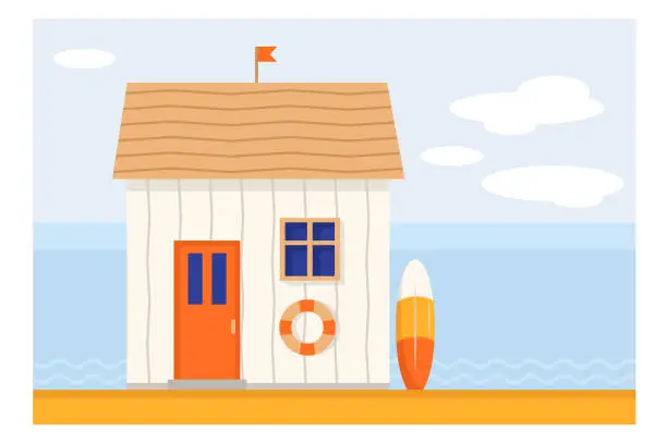 Vector illustration of Wooden beach bungalow at the seaside vector