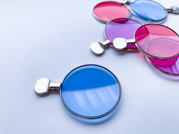 istock colored trial eyeglass lenses for color blindness correction. 1301133045
