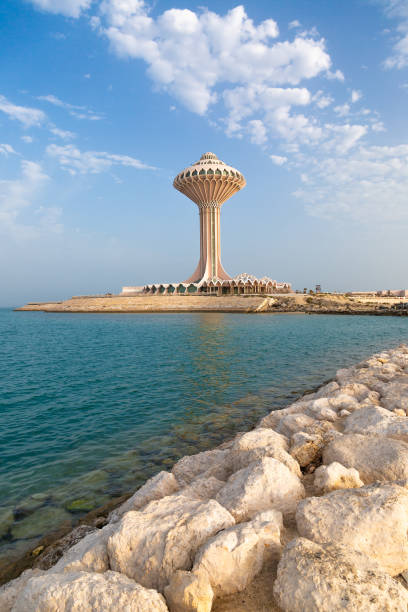 Khobar Water Tower at golden hour in the evening Al Khobar, February 6, 2021. Khobar Water Tower at golden hour in the evening, Eastern Province, Saudi Arabia dammam photos stock pictures, royalty-free photos & images