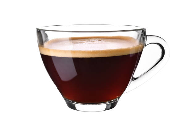 szklana filiżanka kawy espresso wyizolowana na białym tle - coffee cup black coffee isolated zdjęcia i obrazy z banku zdjęć