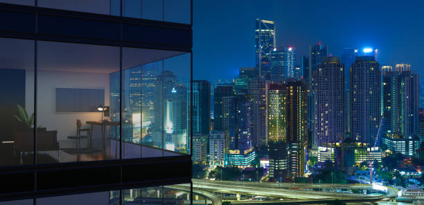 istock Panoramic view of beautiful evening cityscape 1301137905