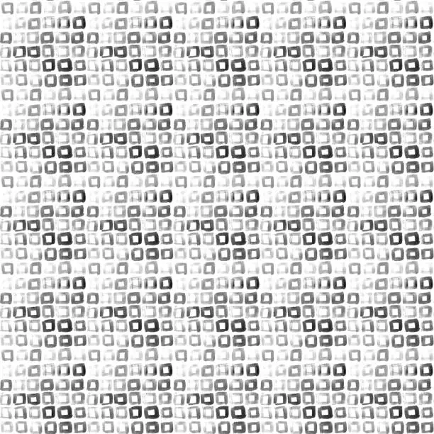 Vector illustration of Seamless abstract pattern design - vector background with small single isolated square objects isolated on white paper card - enlarged pixels small - regularly arranged windows - small angular holes - hand painted cells - crisscross pattern