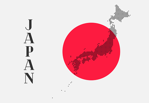 Vector illustration of the map of Japan in a minimalist style and bold vibrant colors.