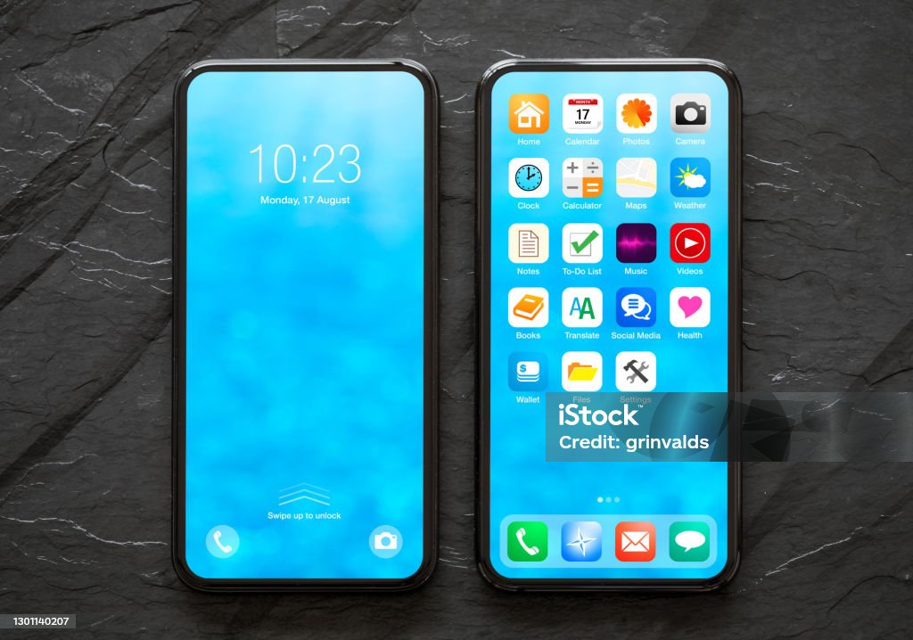 Sample Mobile Pic Modern Mobile Phone Mockup With Sample Home Screen Visual Design Stock ...