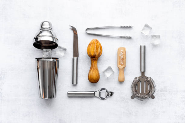istock Cocktail bar utensils and tools. Top view, flat lay 1301140998