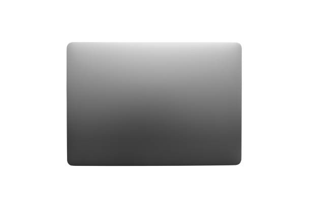 Gray metallic laptop closed isolated on white. Communication network. Silver metal surface.